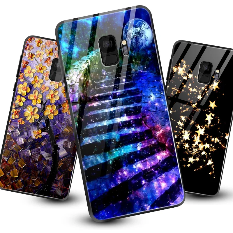 for OnePlus 3T 3 5 6T 5T 6 7 7 Pro Anti Knock Tempered Glass Cover for Samsung Galaxy S9 S8 S10 Plus Printing Fancy Phone Case