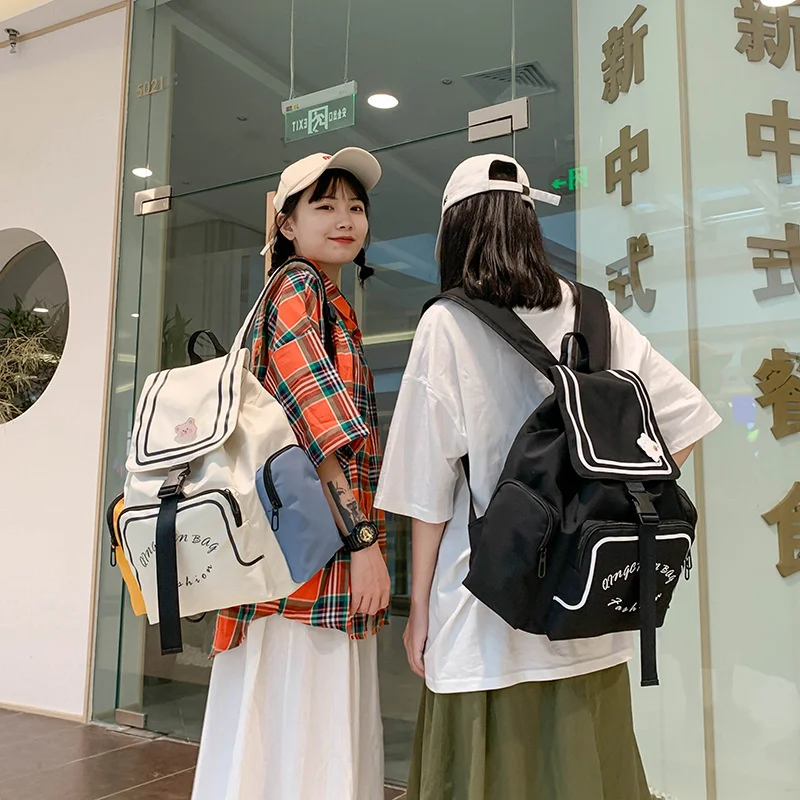 

Water-proof Backpack Women's 2021 New Nylon Outdoor Backpack Drawstring Students Backpacks Large Capacity Student Schoolbag