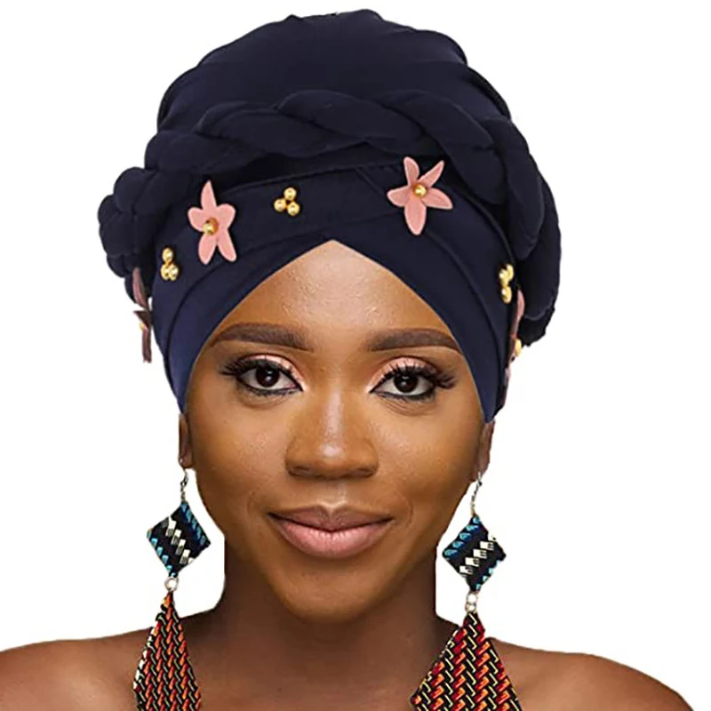

Модный жемчужный Африканский тюрбан, раньше, стрейчевый цветочный хиджаб, однотонный мусульманский головной убор для женщин и девочек