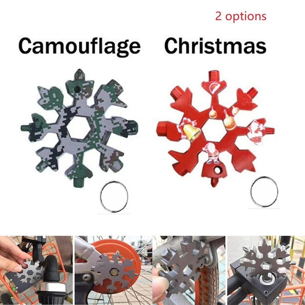 

18 In 1 Snowflake Pocket Tool Keyring Key Ring Spanner Hex Wrench Multifunction Bottle Opener Screwdriver Bicycle Repair Tools