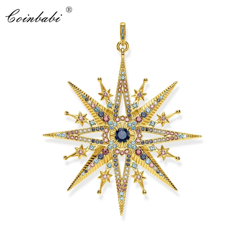 Кулон ЗОЛОТАЯ КОРОЛЕВСКАЯ звезда из стерлингового серебра 925 пробы Красочные