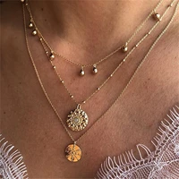 2021 new fashion multi layer wafer pendant necklace creative retro simple gold alloy clavicle chain women jewelry gift