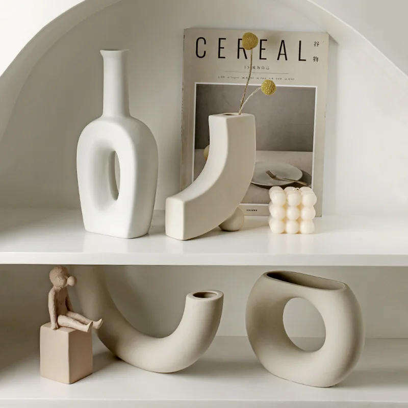 

European style click grocery ornaments ceramic vase dry flower insert living room creative home decoration geometric vase wholes