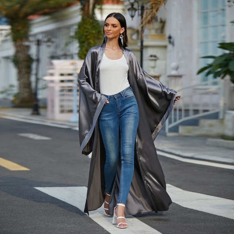 

Женское открытое кимоно с длинным рукавом, модный простой кардиган в мусульманском стиле, морроко, кафтан, Африканский Халат