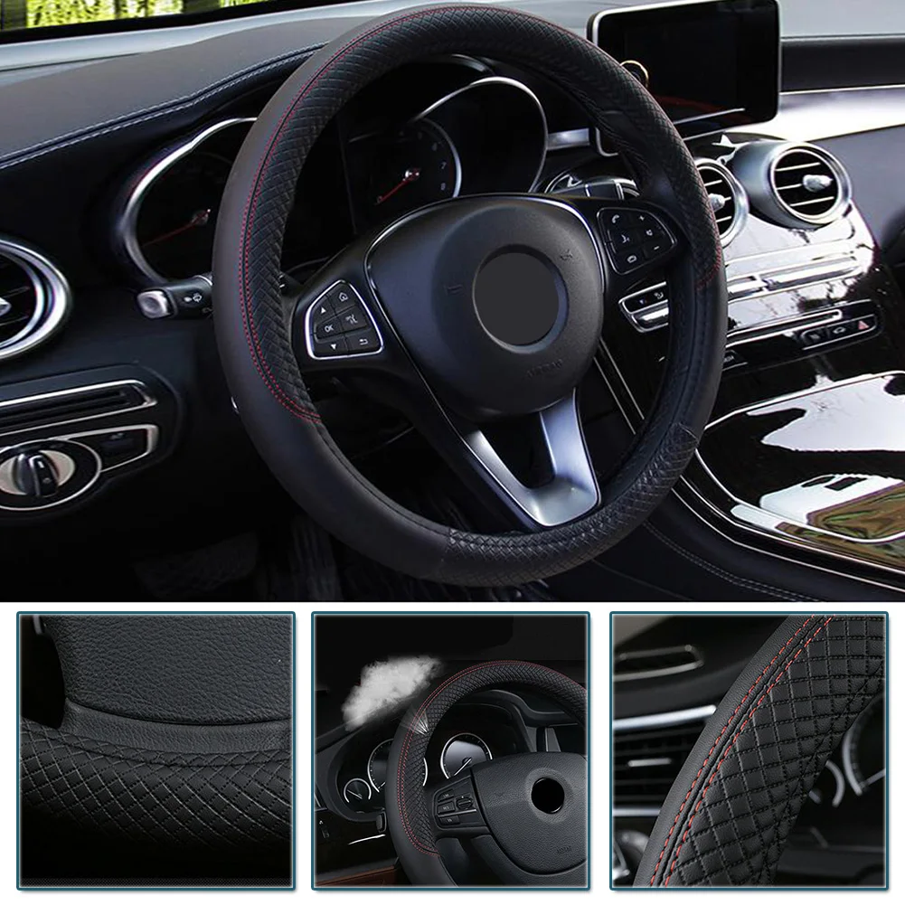 

14.5-15inch Steering Wheel Cover 1pcs Anti-Skid Breathable Non-Slip PU