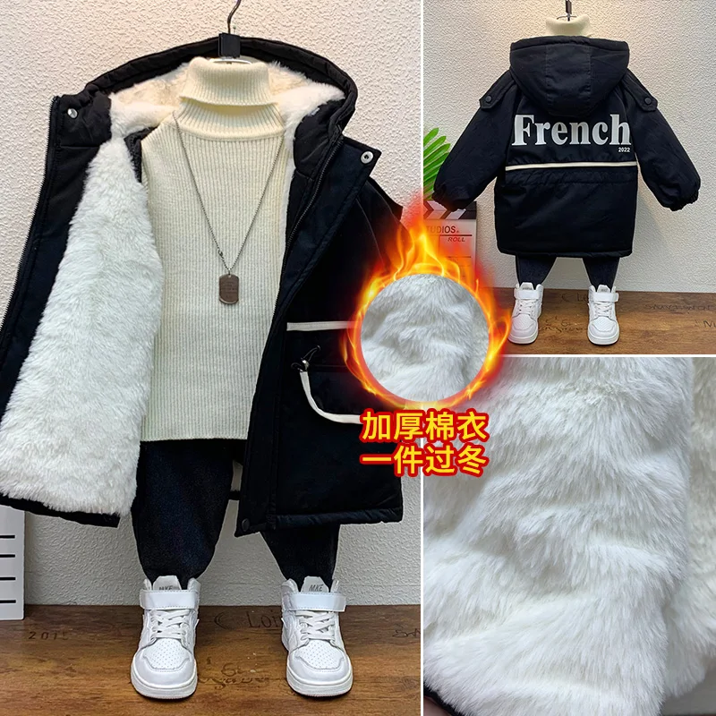 Зимние куртки с капюшоном для мальчиков 2-10 лет Тренч теплые парки пальто средней