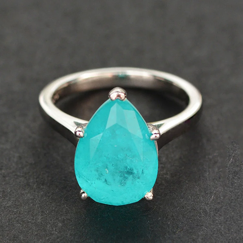 

925 Sterling Silver Ring Paraiba Tourmaline Gemstone Wedding Engagement Ring Women's High Jewelry Fashion Women's Ring Crystals