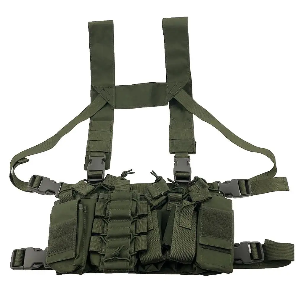 Мультикам Тактический Molle Жилет патронов нагрудная установка съемный охотничий страйкбол пейнтбол снаряжение жилет с AK 47/74 подсумок - Цвет: Green