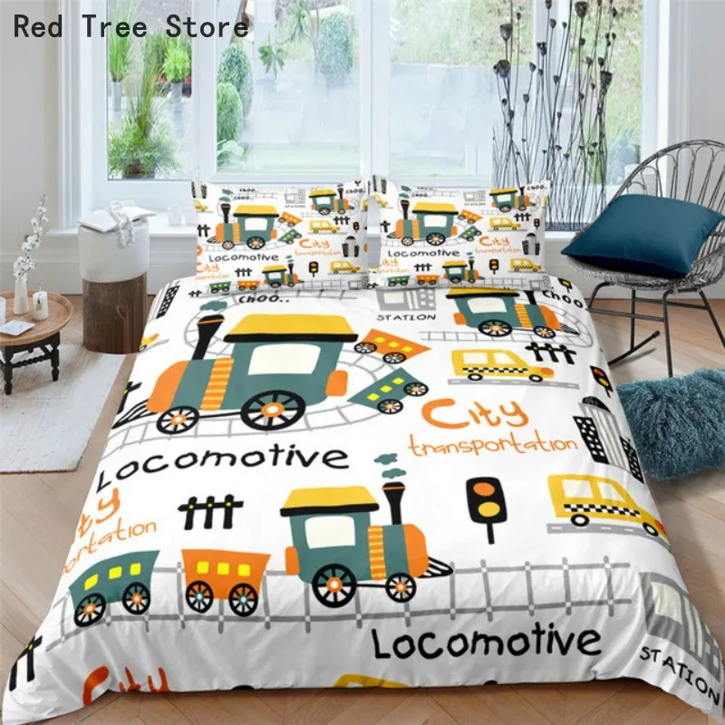 

Городского транспорта с изображением мультяшного автомобиля, Постельное белье 3D печатных белый пододеяльник из микрофибры одеяло для дете...