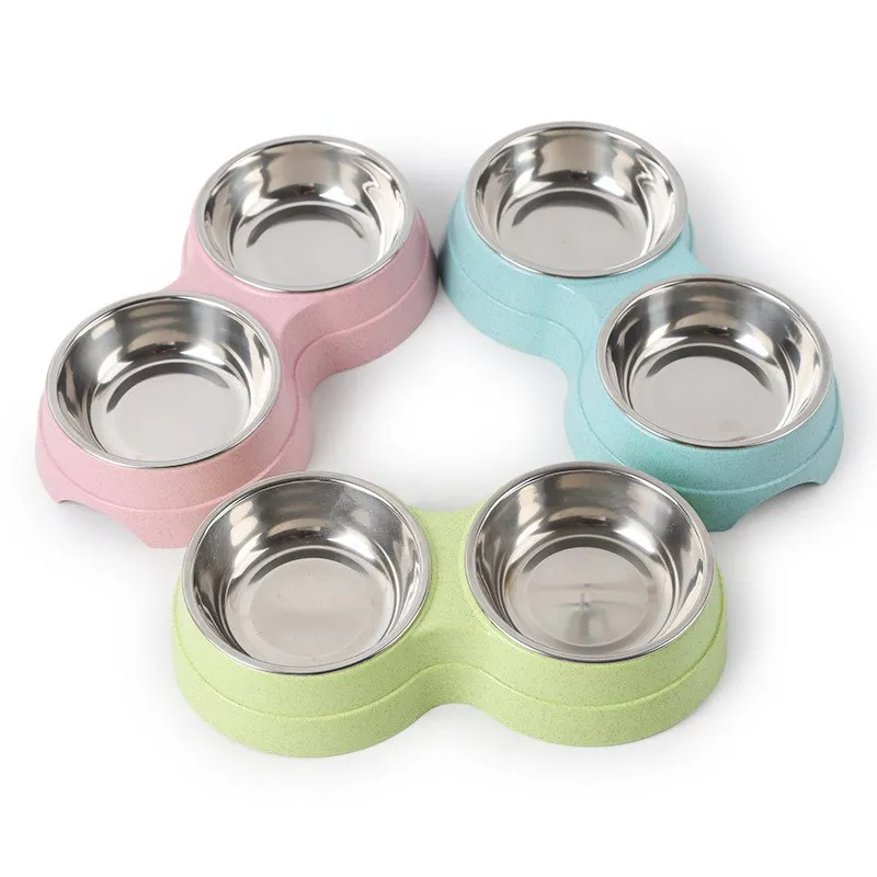 

Double-layer pet bowl dog food waterer stainless steel pet waterer cat and puppies feeding supplies small dog accessories