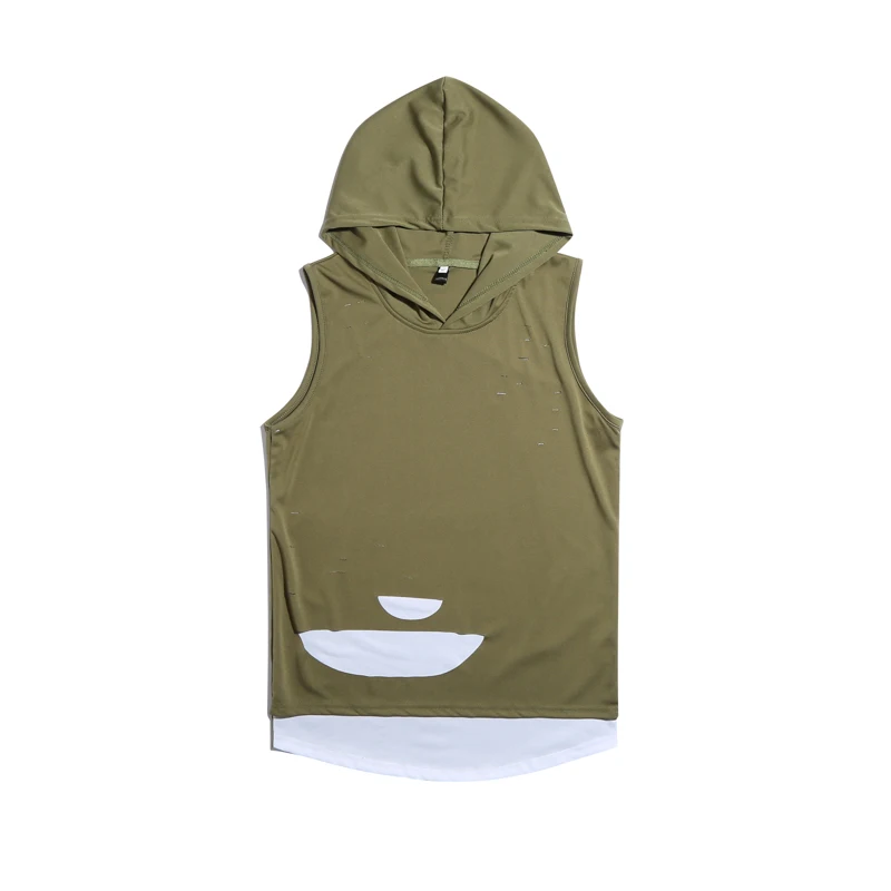 

Men Tight-fitting Sleeveless Running Vest Sport Running Training Fitness Clothing Zip Hooded Quick-Drying Jacket with Cap