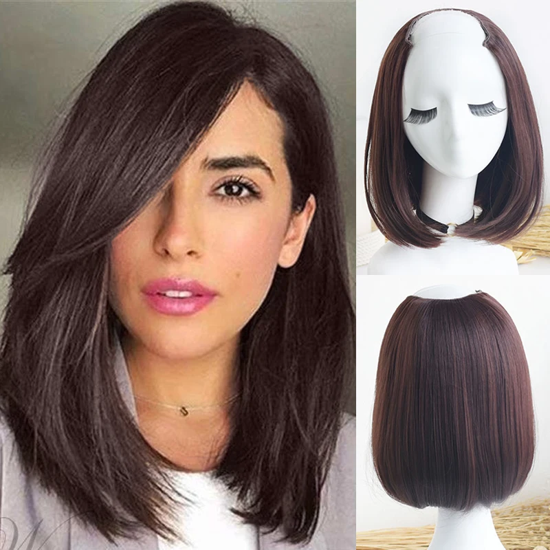 

Women's Short Straight U-shaped Half Wig Natural Color Women's Long Black Brown Wig Heat-resistant Synthetic Wig