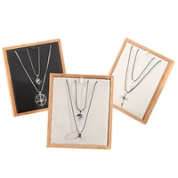 1 pc bamboo pendant necklace display stand velvet suedepu leather jewelry display case storage tray necklace stand