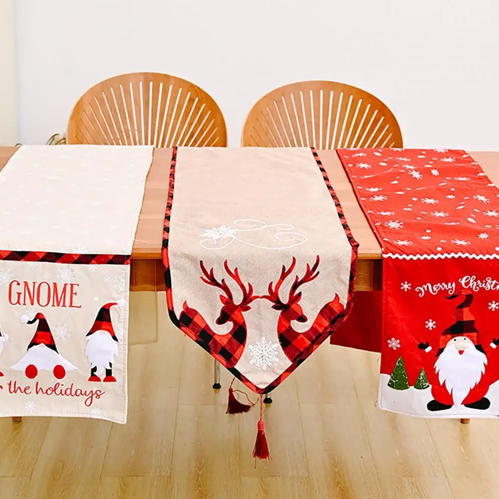 

Christmas Style Table Runner Exquisite Fabric Creative Santa Claus Pattern Table Cover for Home
