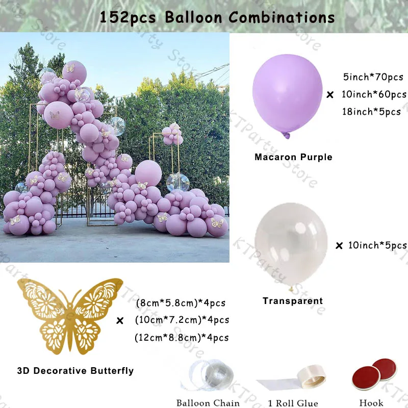 Kit de arco de guirnalda de Globos morados de Macaron, 152 piezas, decoraci&oacute;n de boda 3D, Globos de mariposa, Baby Shower, decoraci&oacute;n de fiesta de cumplea&ntilde;os-1