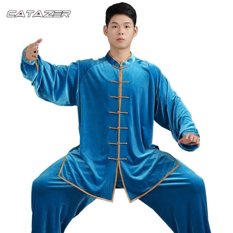 

Martial Arts Suit Tai Chi Clothing Women's Winter Men's Autumn and Winter Models Warmth Tai Chi Practice Clothes Gold Velvet
