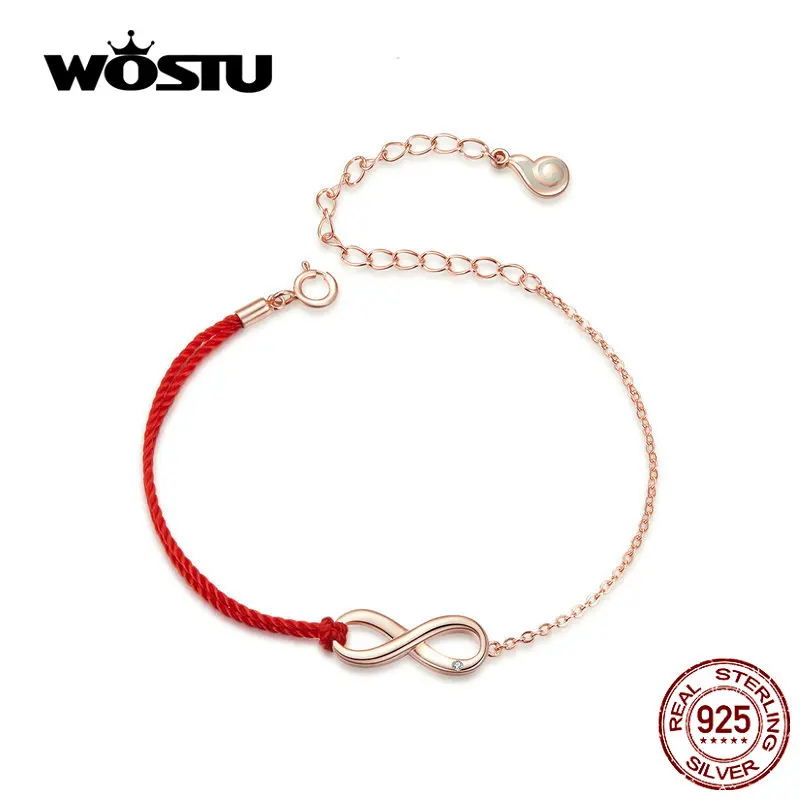 WOSTU Красный& Golede двойной цвет символ бесконечности браслет Настоящее 925 пробы серебряный браслет дизайн CTB015