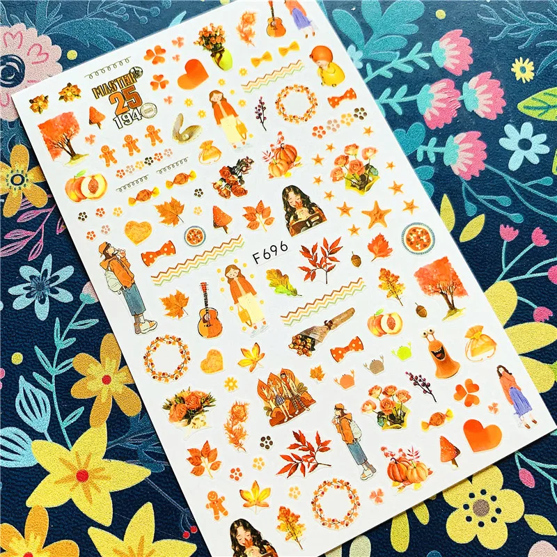 

Newest F series F-696-697 Autumn maple leaves 3d nail art sticker nail decal stamping export japan designs rhinestones