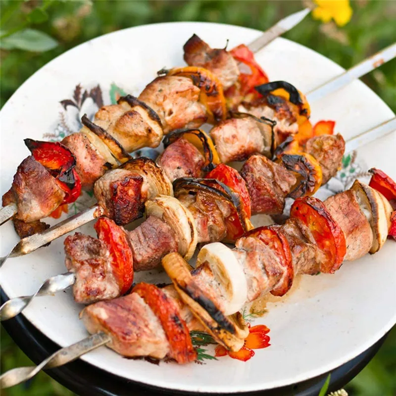 Stainless Barbecue Needle Stick Skewer Reusable Flat BBQ Outdoor Camping Picnic Tools Meat String Kebab Kabob Grilling | Дом и сад