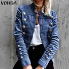 Повседневные джинсовые куртки 2022 VONDA зимние женские повседневные двубортные куртки свободные на пуговицах с длинным рукавом однотонное пальто