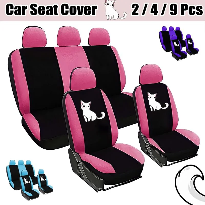 Cute Cat Printed High Quality Universal Seat Covers for Car Front/Full Car Seat Cover 2/4/9PCS Car Seat Protection Covers