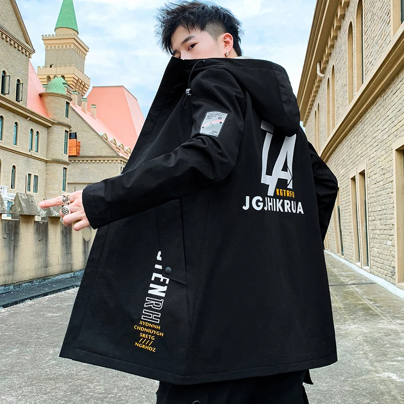 

High Quality Spring Casual Men Hooded Jacket Mid-Long Coats Outwear Autumn Thin Zipper Windbreaker Male Streetwear Tops Clothes