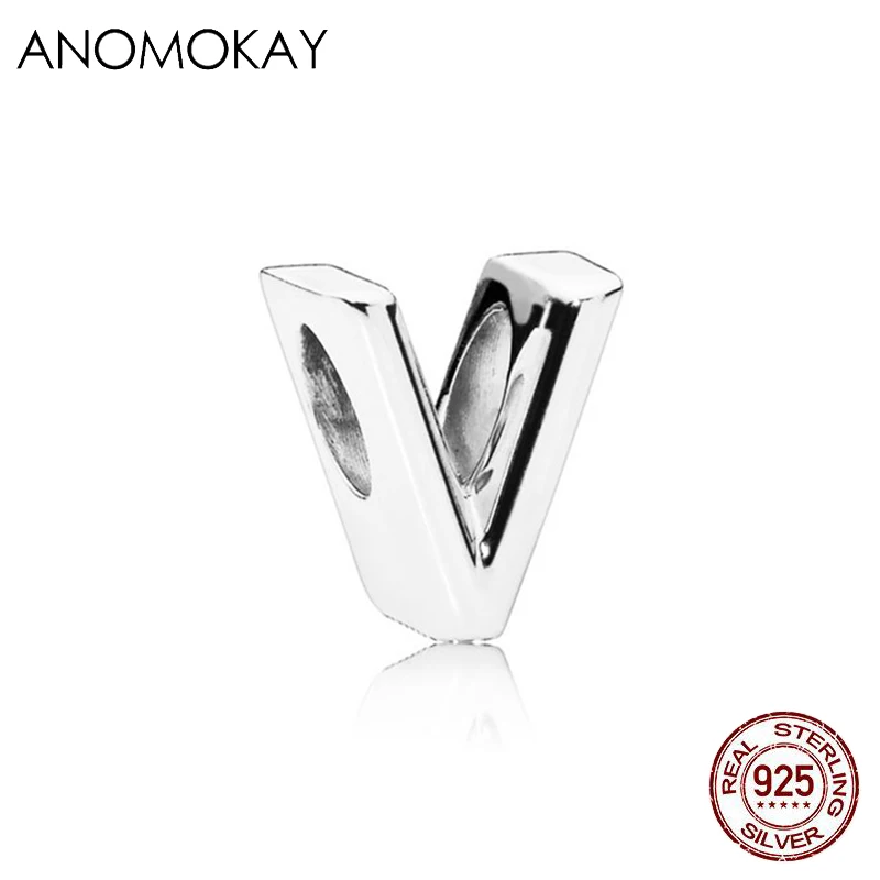 ANOMOKAY, новинка, 925 пробы, серебро, от A до Z, классика, 26 букв, бусины, амулеты, подходят для браслетов Pandora, сделай сам, изготовление ювелирных изделий