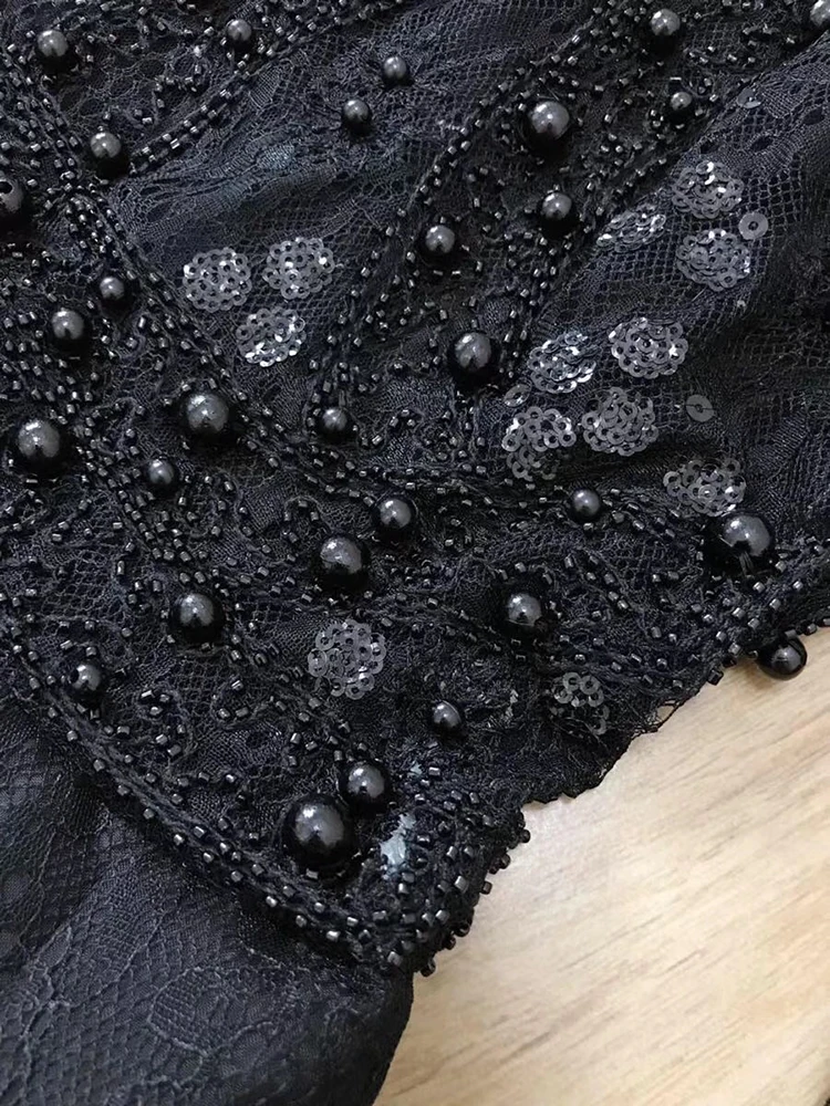 2019 осеннее Новое поступление женские черные сетчатые Мини платья роскошное