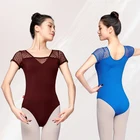 Балетное трико для женщин, для взрослых, майка для танцев, гимнастика, костюм Леотард, кружевное, с коротким рукавом, купальник, топ балетный