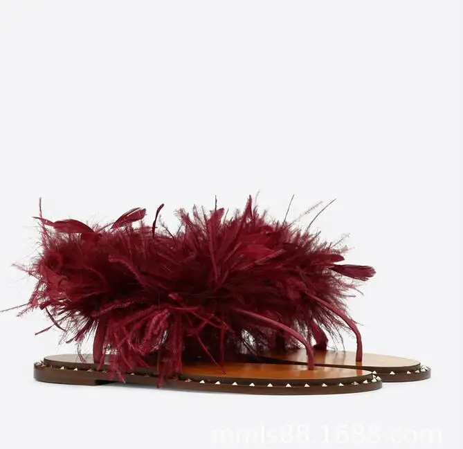 Новинка 2019 года женские босоножки в европейском стиле с перьями сандалии на