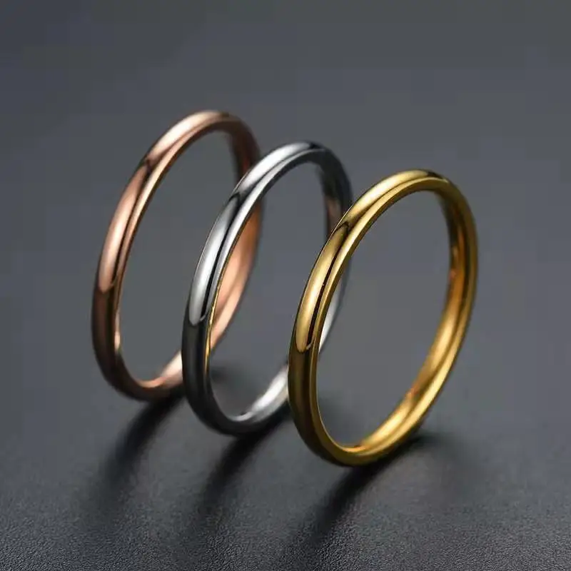 

VOERYNT 2mm Gold Silver Color Stainless Steel Lover Couple Wedding Band Rings For Women Men Jewelry Valentine's Day Gift SY01