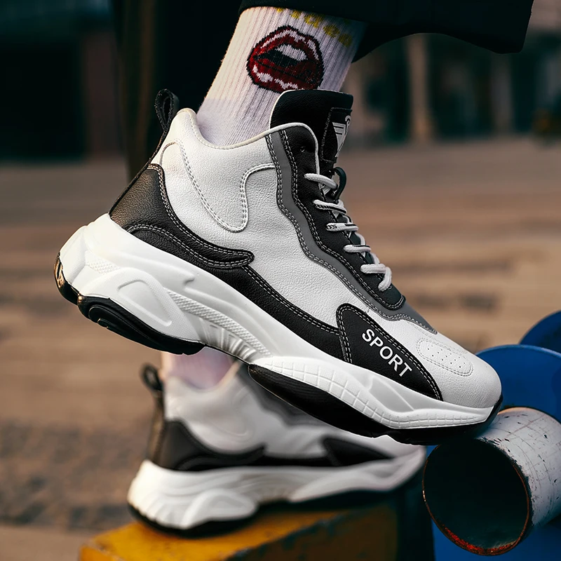 

Popular Jogging Sneakers For Men Good Quality Leather Boy Running Shoes High Top Sport Shoes Mens Comfortable Athletic Sneakers