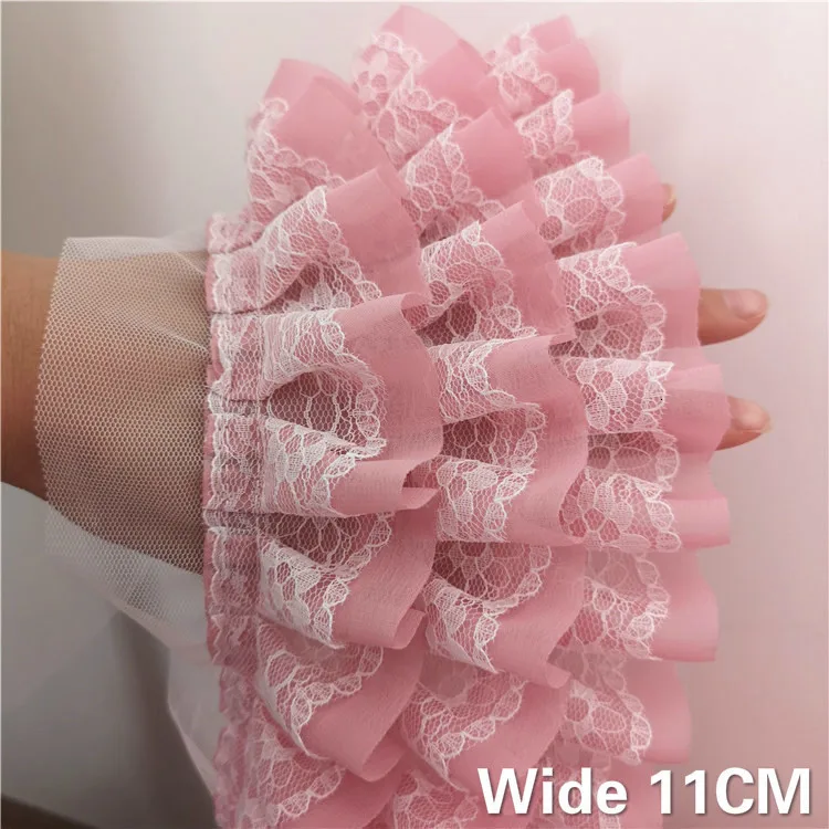 

11CM Luxury Three Layers 3D Pleated Chiffon Lace Ruffle Trim Ribbon For Curtains Skirts Clothing Splicing Sewing Fringe Decor