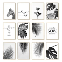 modern wall art canvas black and white palm leaves plant horse painting bedroom living room home decor aesthetic poster pictures