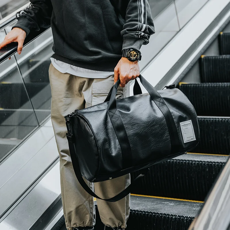 

Leather Travel Bag Handbag Large Capacity Duffle Fashion Waterproof Portable Handbag Leather Shoulder Business Luggage Bag Male