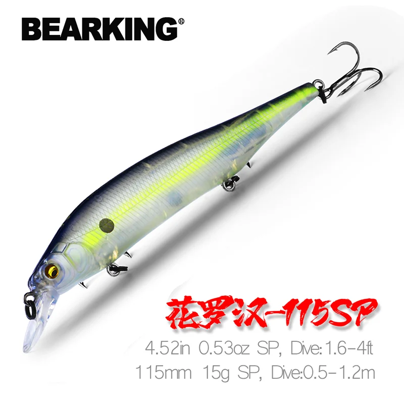  BEARKING 115mm 15g Weight System Top Fishing Hard Lures Bait Minnow Crank Wobbler Quality Tackle Hooks SP 