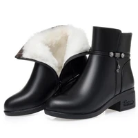 new full cowhide winter warm plush or wool snow boots women boots thick heel shoes fashion boots single autumn boots plus size
