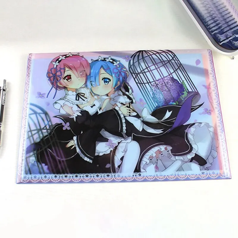 

1 pcs Anime Re: Zero Ram Rem File Bag Haikyuu!! Files Holder PVC Press Button File Bag Waterproof Folder Document Organizer