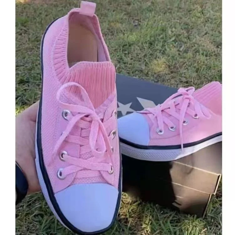 

New round head fly woven lace up large single shoes women's 41-43 2021 summer trend casual shoes
