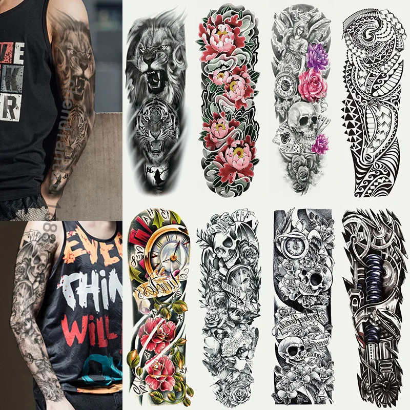 Large Arm Stickers Tattoo Sleeve Waterproof Temporary Tattoo Sticker Body Art Fake Tattoo for Women Men Flash Tattoos Sleeve