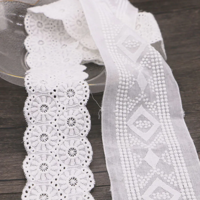 

2 размера 5-7,3 см белая двусторонняя хлопчатобумажная кружевная ткань с вышивкой ручное украшение для кружева своими руками