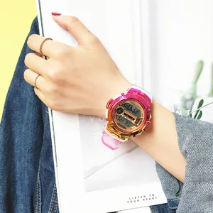 Модные детские часы, повседневные цветные часы для девочек, прозрачные часы, цифровые часы, водонепроницаемые детские часы