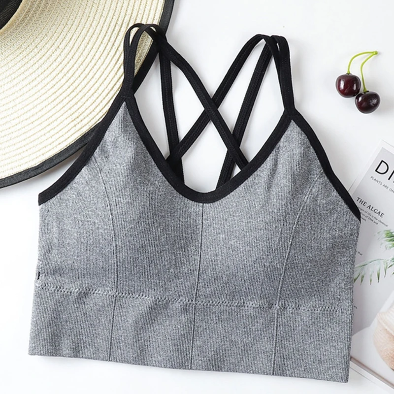 

Women Padded Camisole Sports Bra Cross Back Straps Shockproof Fitness Bralette Workout Yoga Vest Gym Running Activewear Y1AC