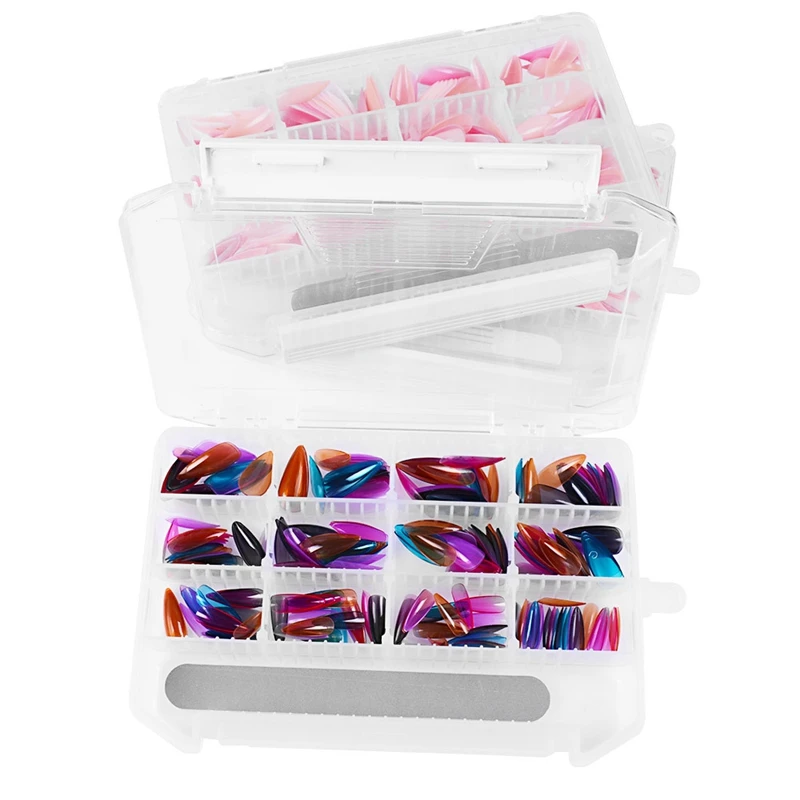

Nail Tips Fake Nails Kit Colorful 240PCS Nails Full Cover Coffin for Nail Salon DIY with Nail File
