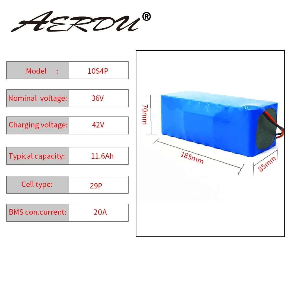 AERDU е байка 36В 10S4P 11.6Ah 250W 300W 500watt литий ионный аккумулятор пакет для