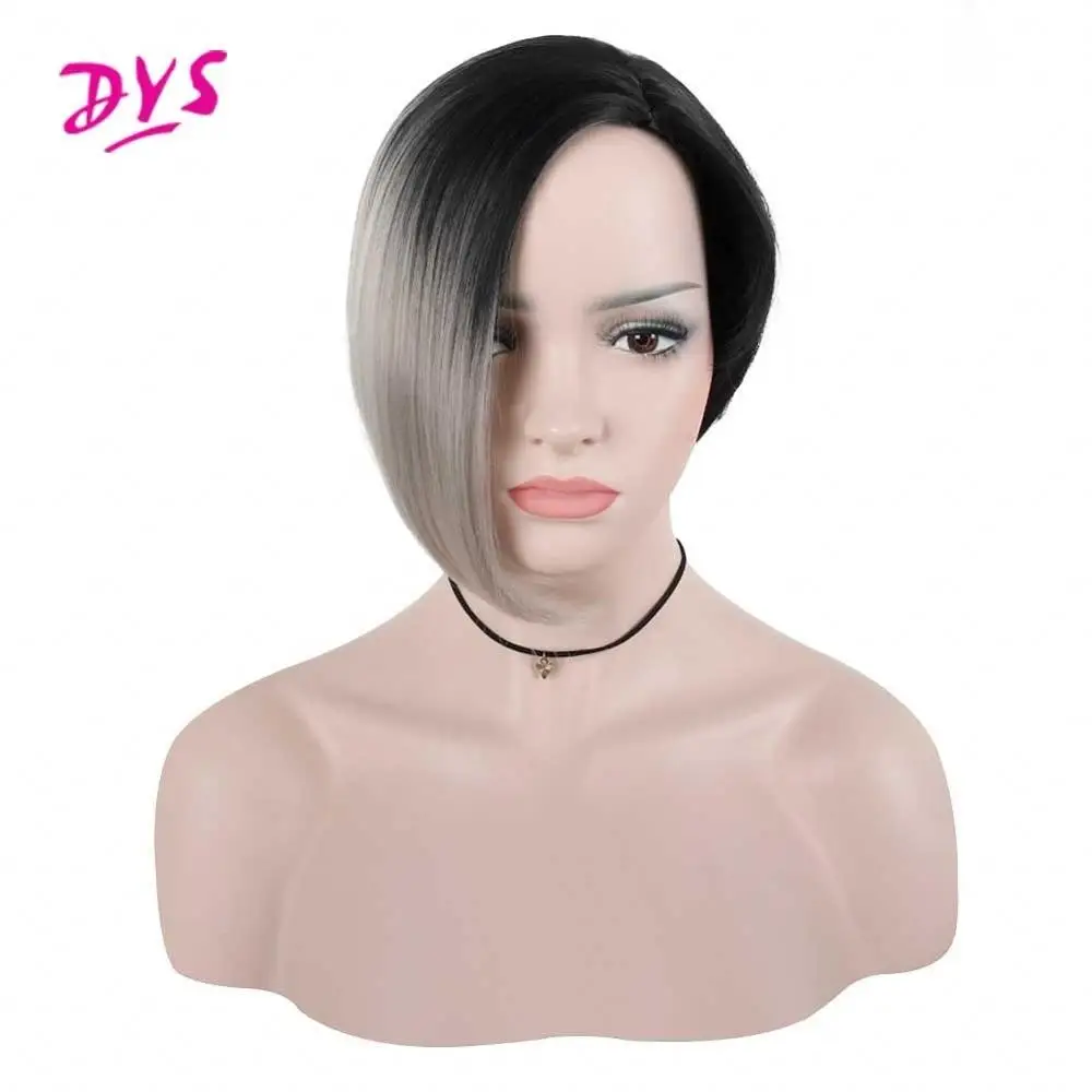Deyngs Pixie Cut Bob парики короткие прямые естественные синтетические волосы парики для черных женщин термостойкие косплейные накладные волосы - Цвет: TB/темно-серый
