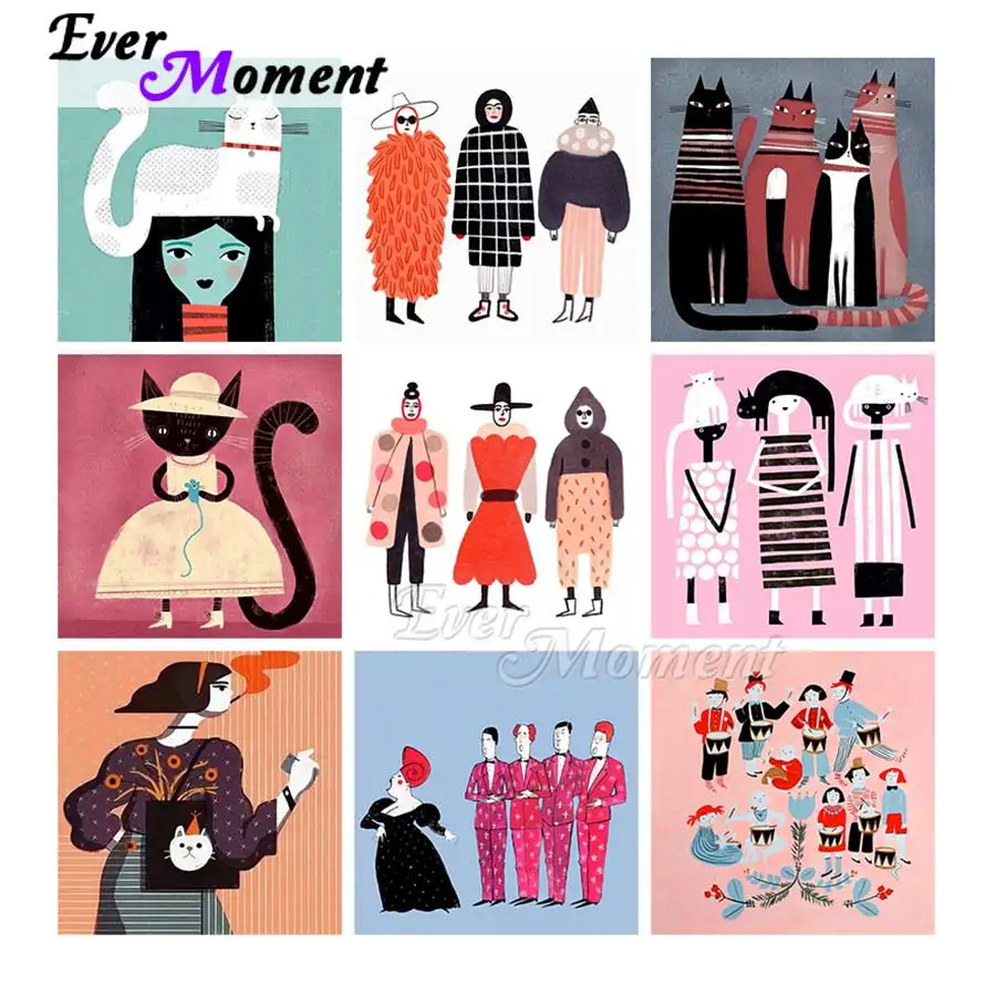 

Алмазная картина с мультяшным котом и девочкой из смолы