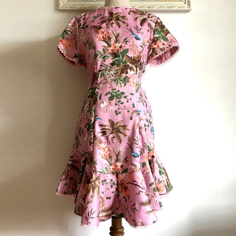 Женское летнее Хлопковое платье с круглым вырезом коротким рукавом и цветочным