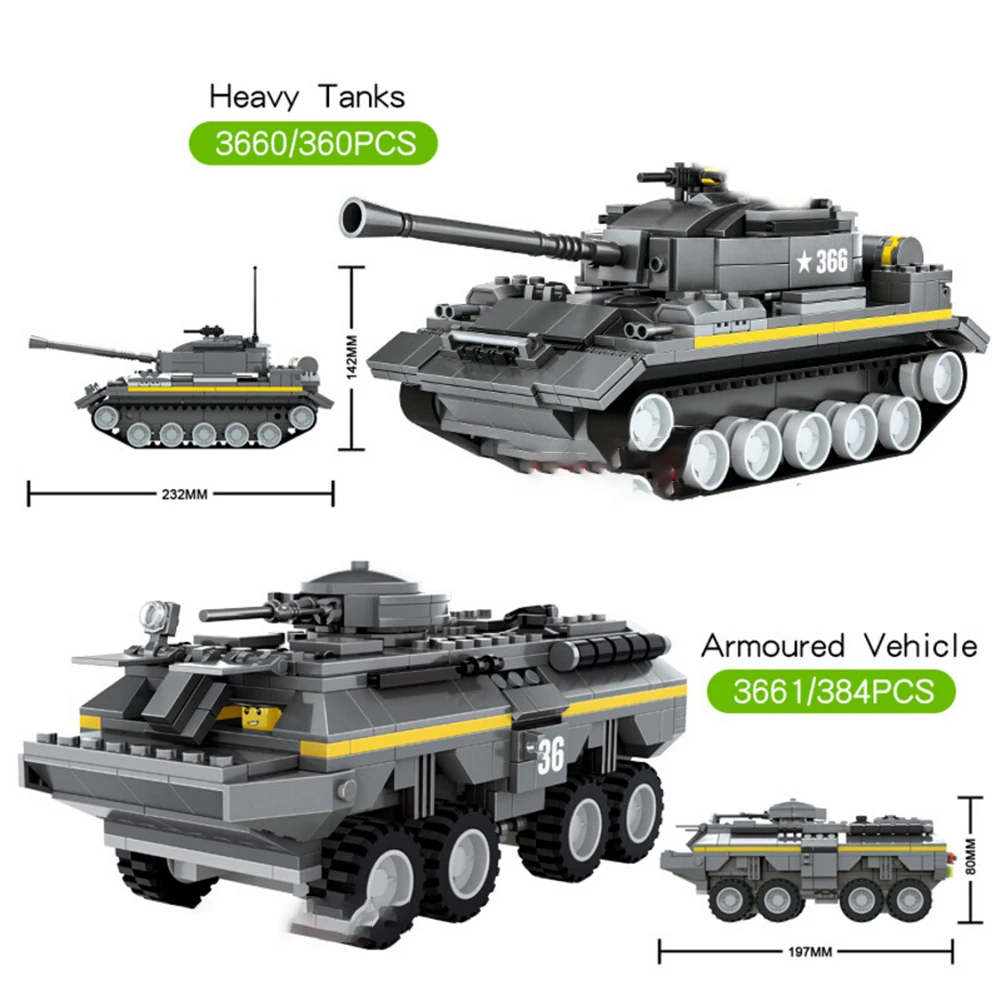 

City Military Series Building Blocks Set High-tech Armored vehicle car Heavy Tanks model Brick Educational Toys For Kids Gift