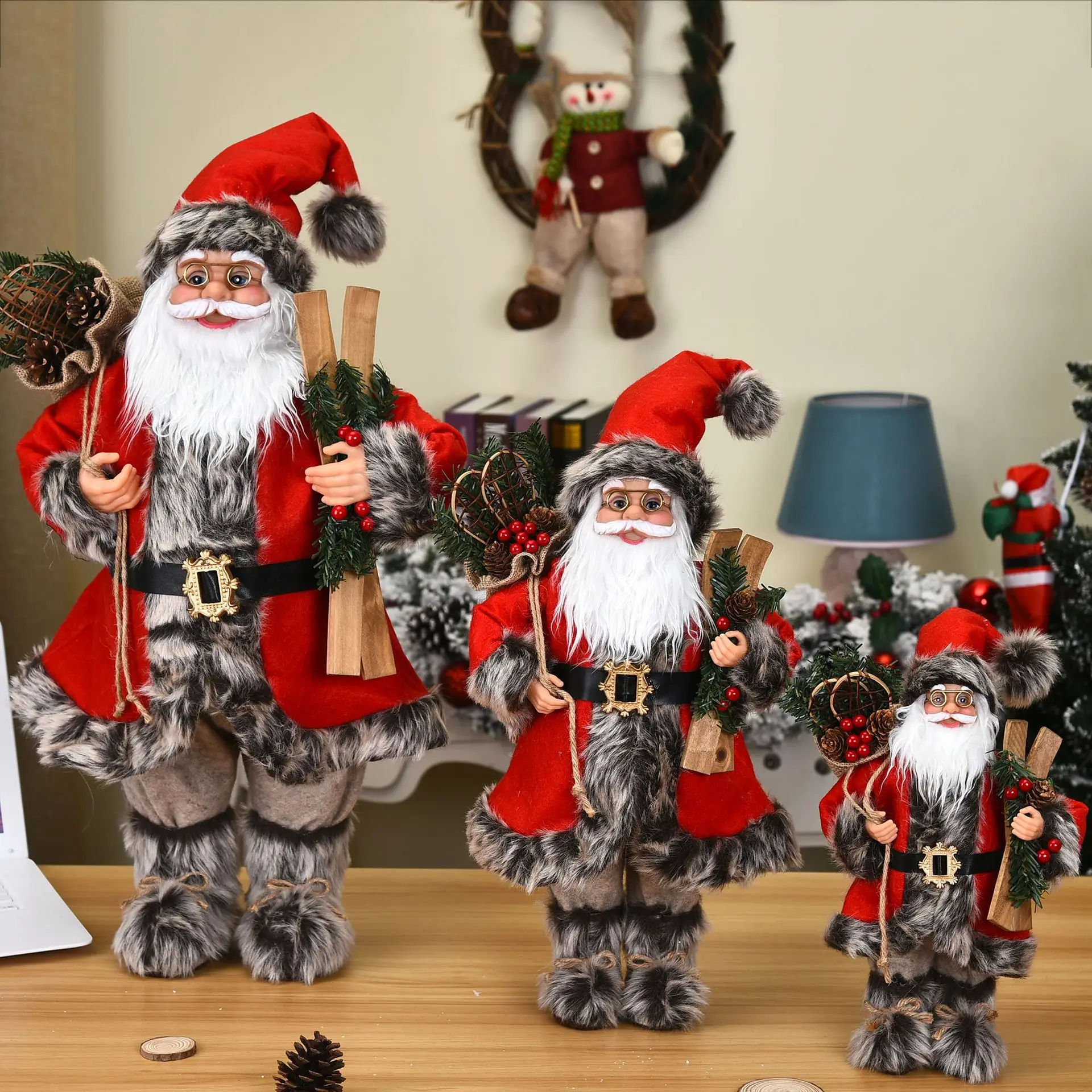 

45cm Tall Traditional Santa Claus Figurine Navidad Standing Santa Statue for Christmas Decor Table Shelf Decorations Xmas Gifts